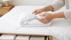 ボックスシーツのたたみ方は角をそろえるだけで決まる、薄くコンパクトに収納するコツ