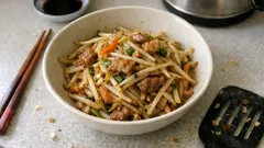 鶏ガラスープの素で味が決まる、シャキシャキもやし炒め（強火でさっと）