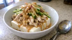 火を使わない一皿：レンジささみの棒々鶏冷や奴（きゅうり・みょうがでさっぱり）