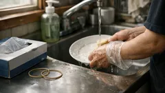 ビニール手袋がズレて水が入るを輪ゴム2本で防ぐ簡単テク