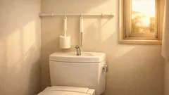 トイレタンク裏のすき間で浮かせる収納 110円アイテム2つで床掃除がラクになる